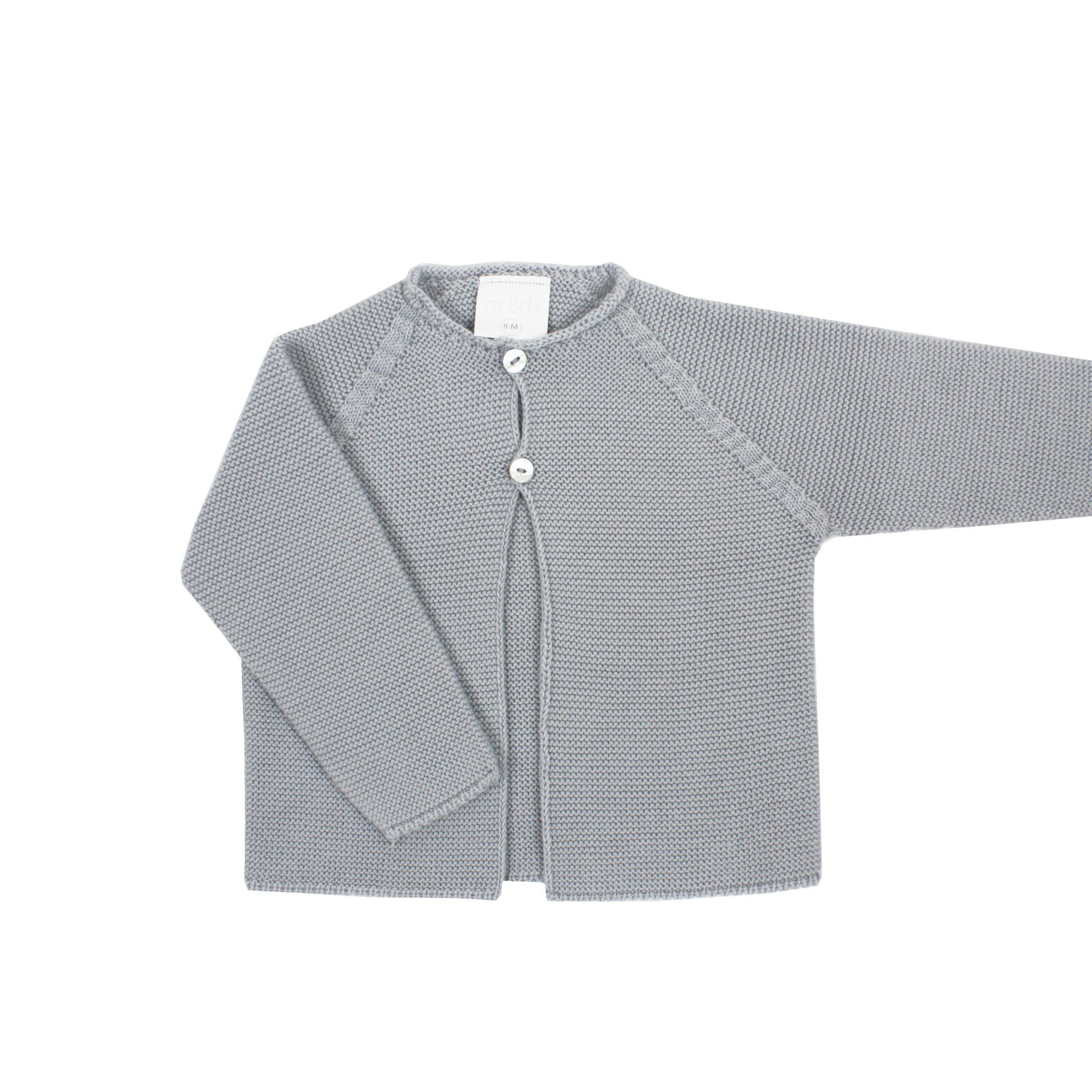 Chaqueta larga en punto perlé dos botones gris claro