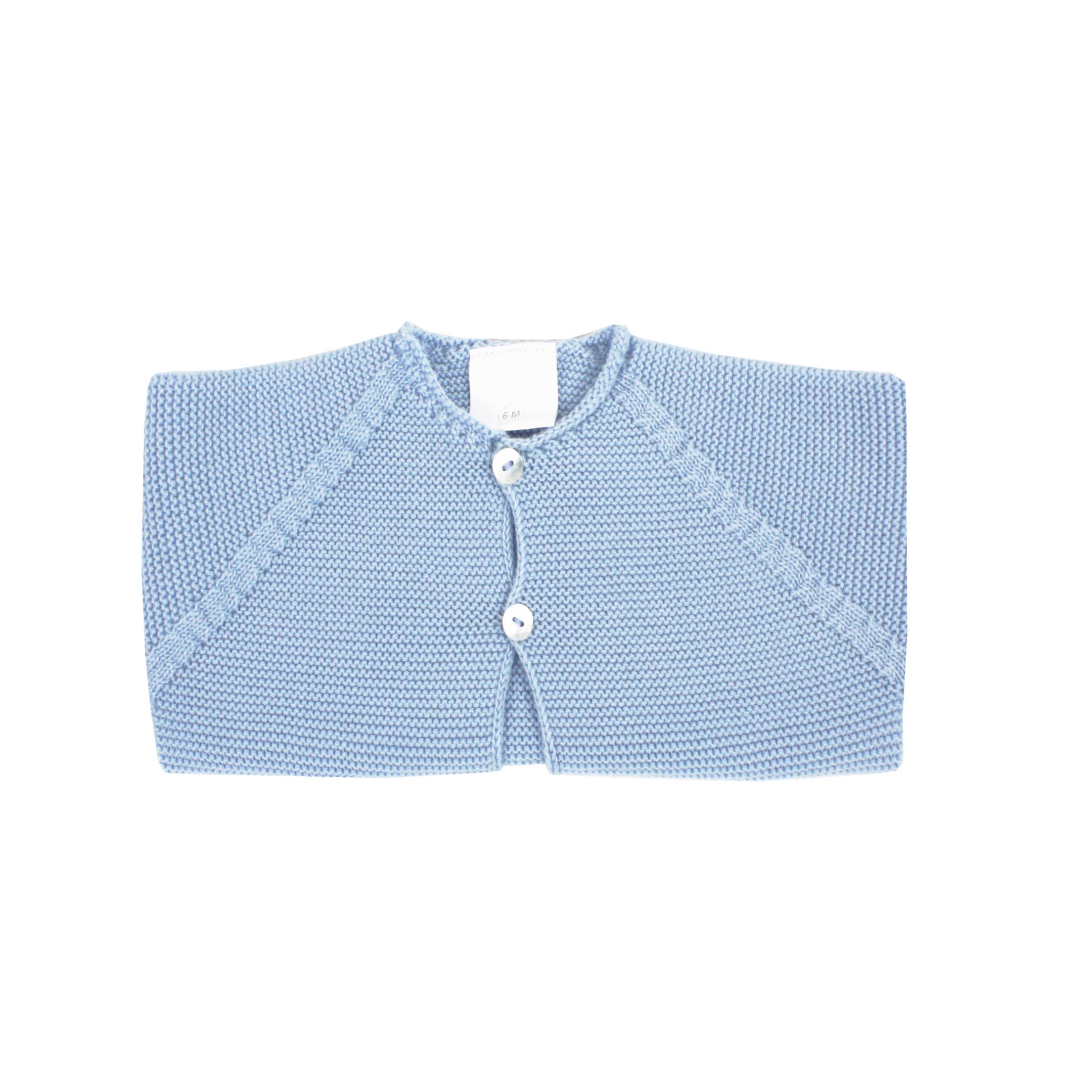 Chaqueta larga en punto perlé dos botones azul