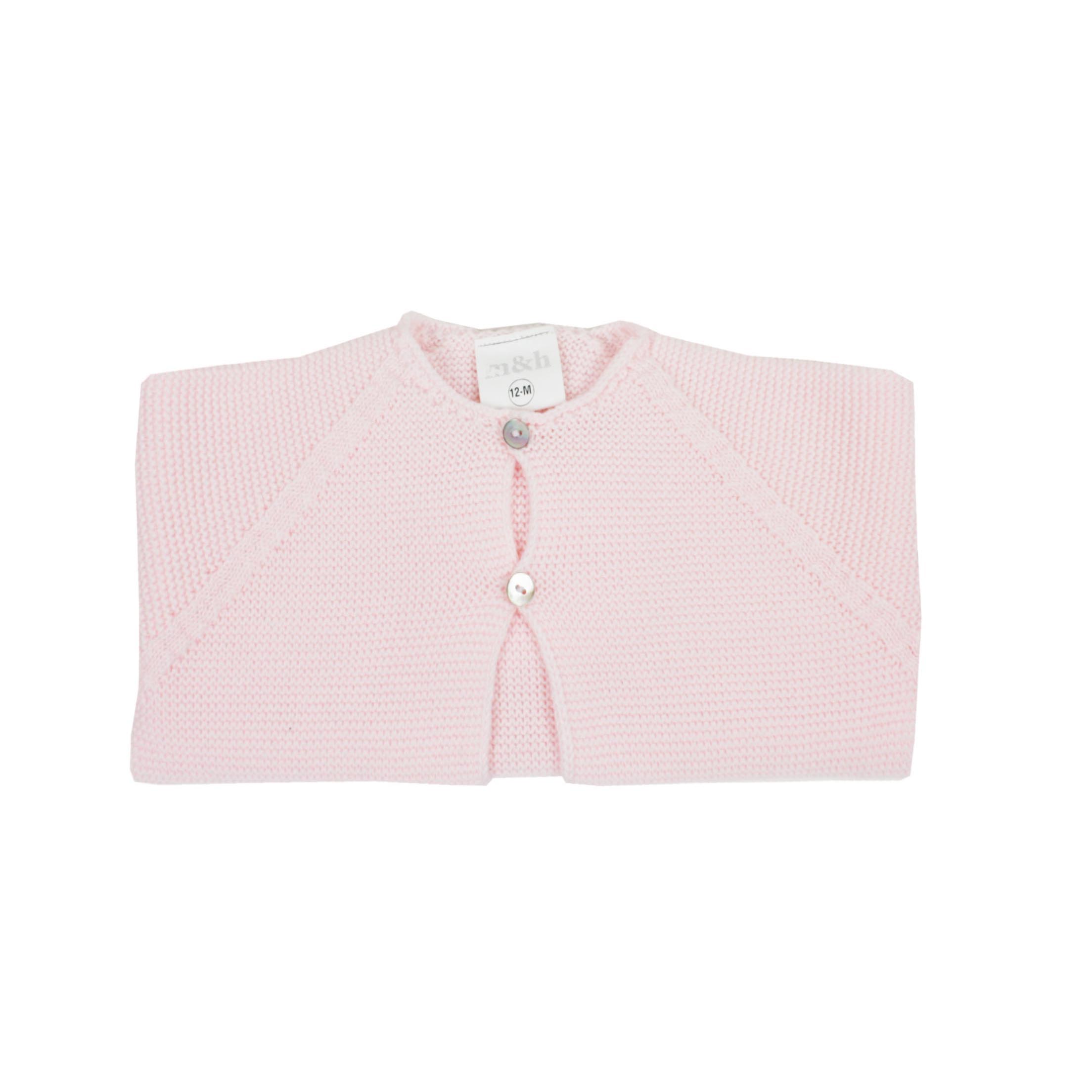 Chaqueta larga en punto perlé dos botones rosa