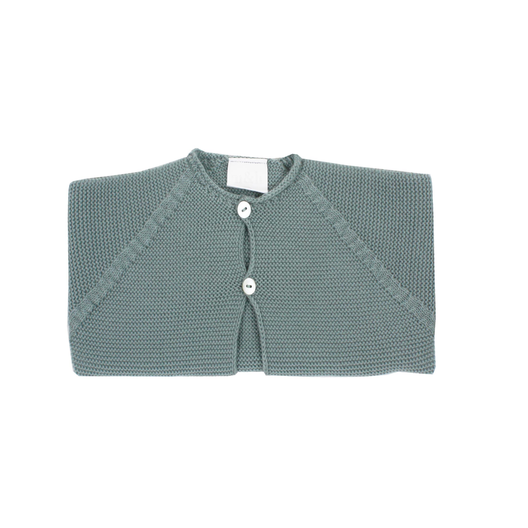 Chaqueta larga en punto perlé dos botones verde agua
