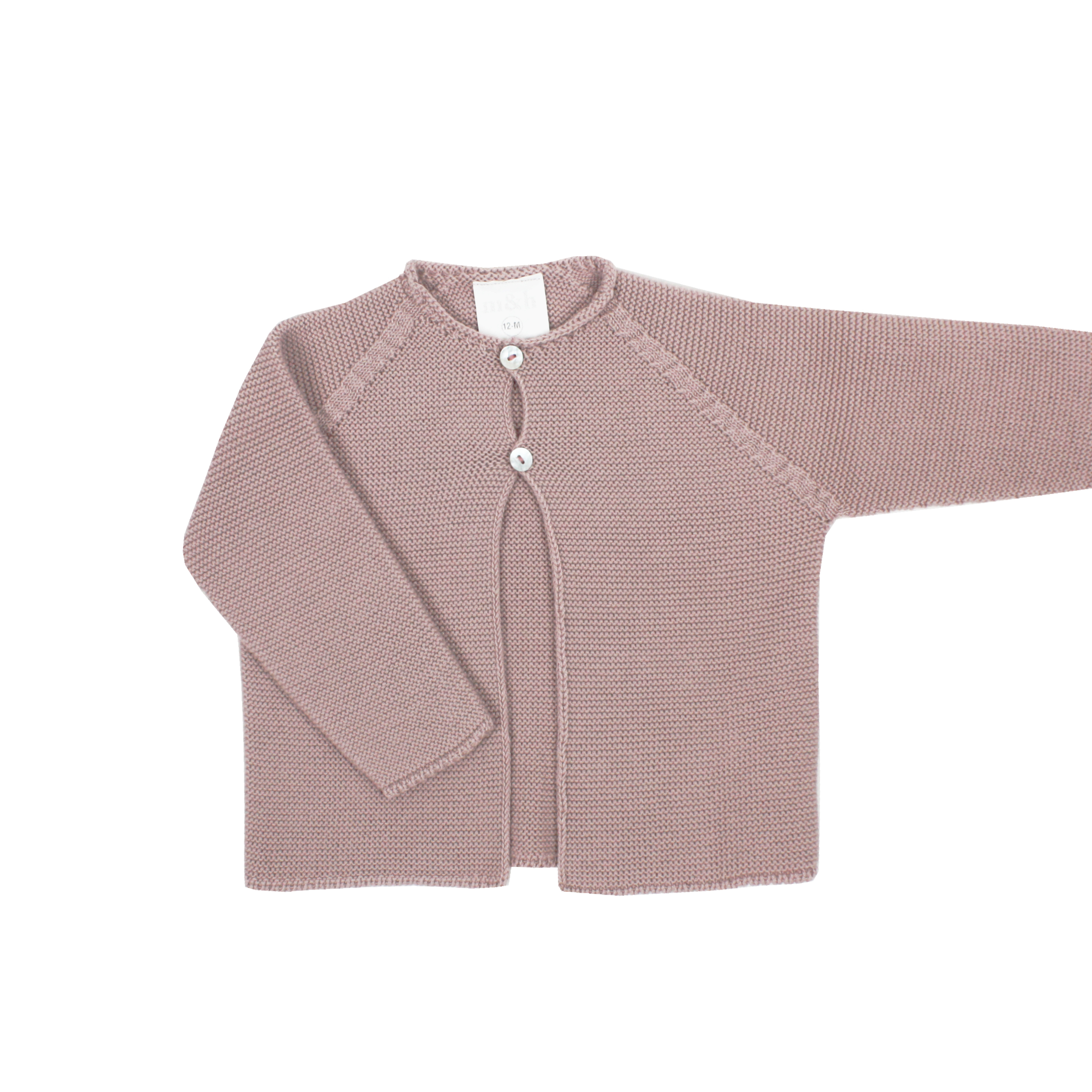 Chaqueta larga en punto perlé dos botones rosa palo