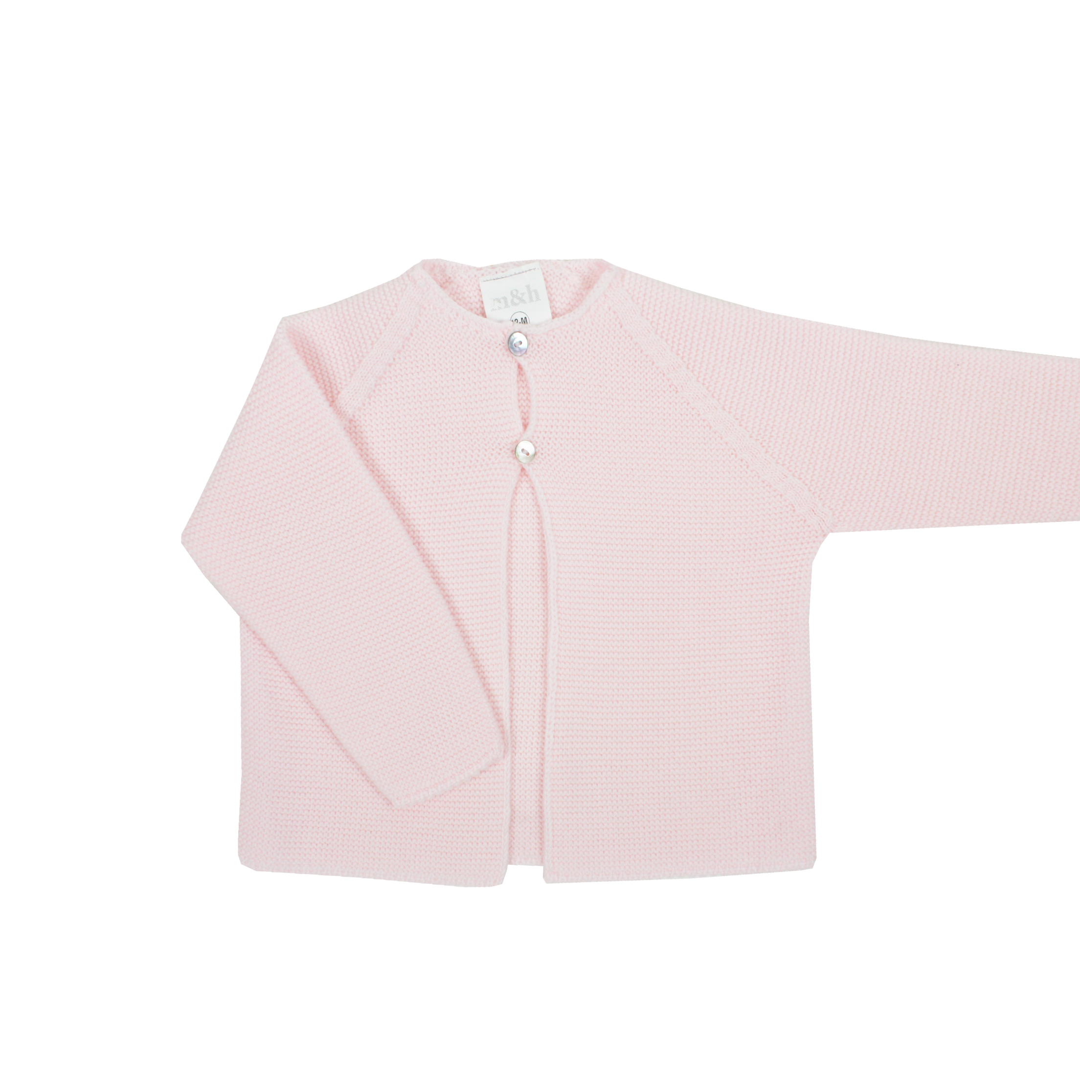 Chaqueta larga en punto perlé dos botones rosa