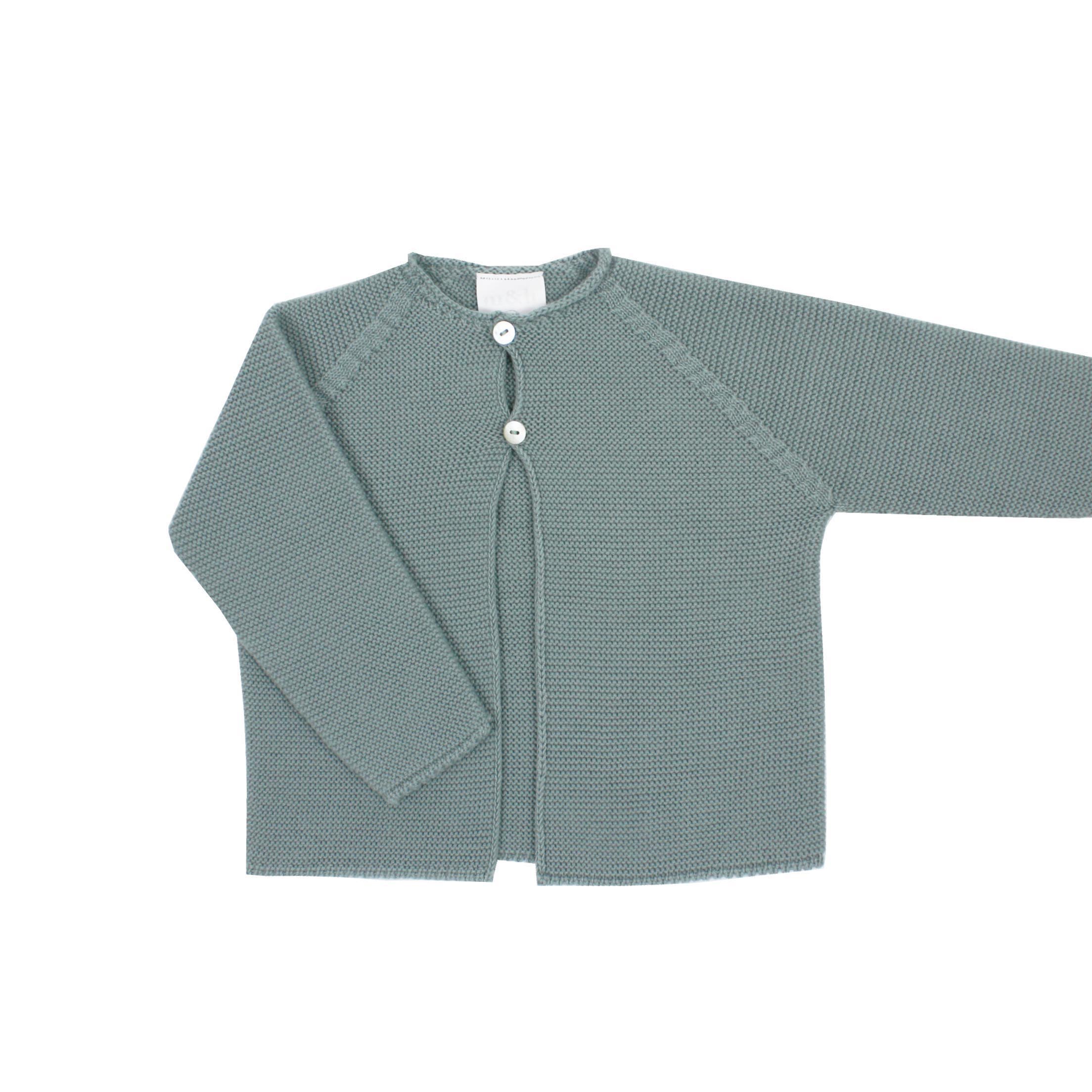 Chaqueta larga en punto perlé dos botones verde agua