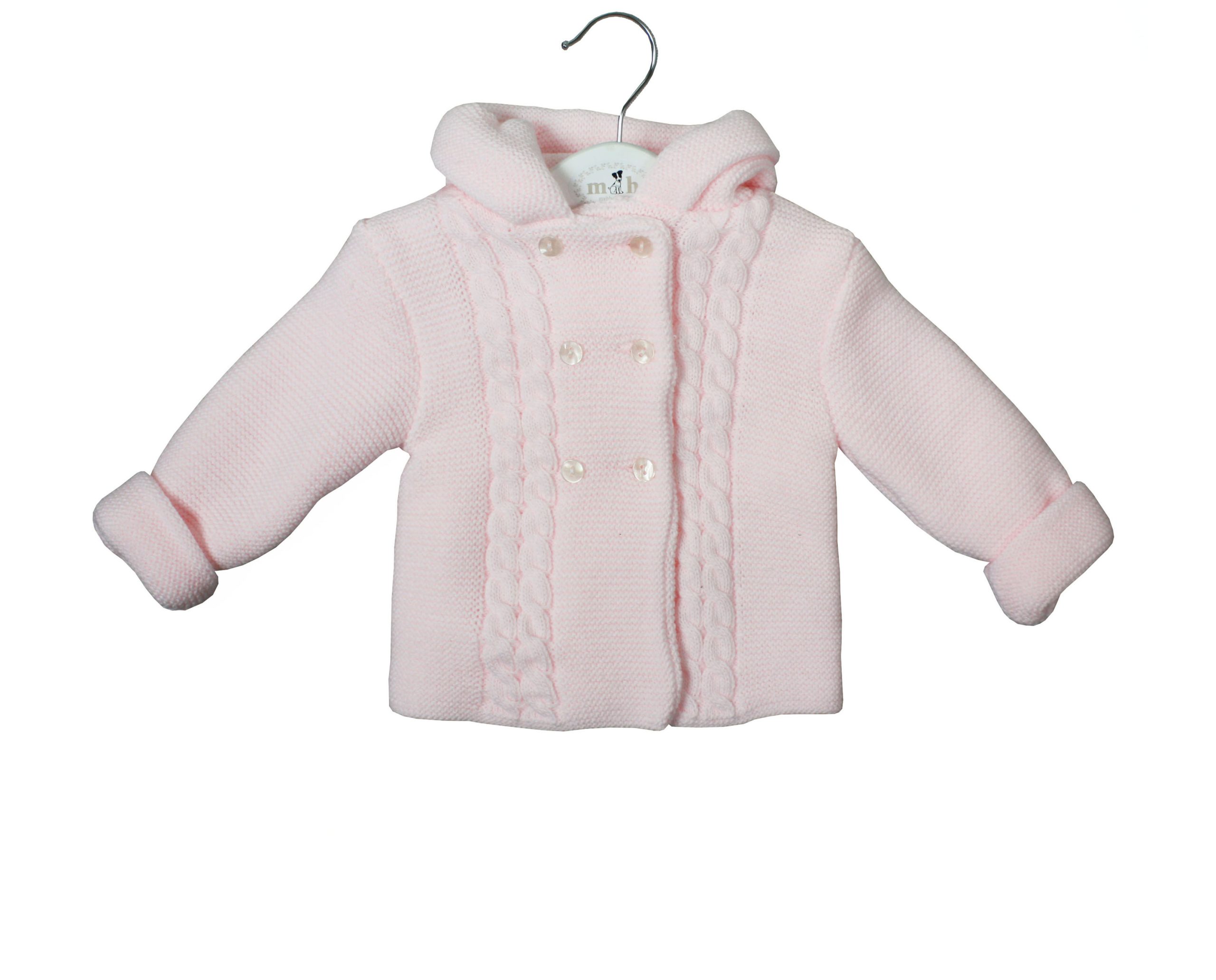 Chaquetón de punto ochos rosa con capucha