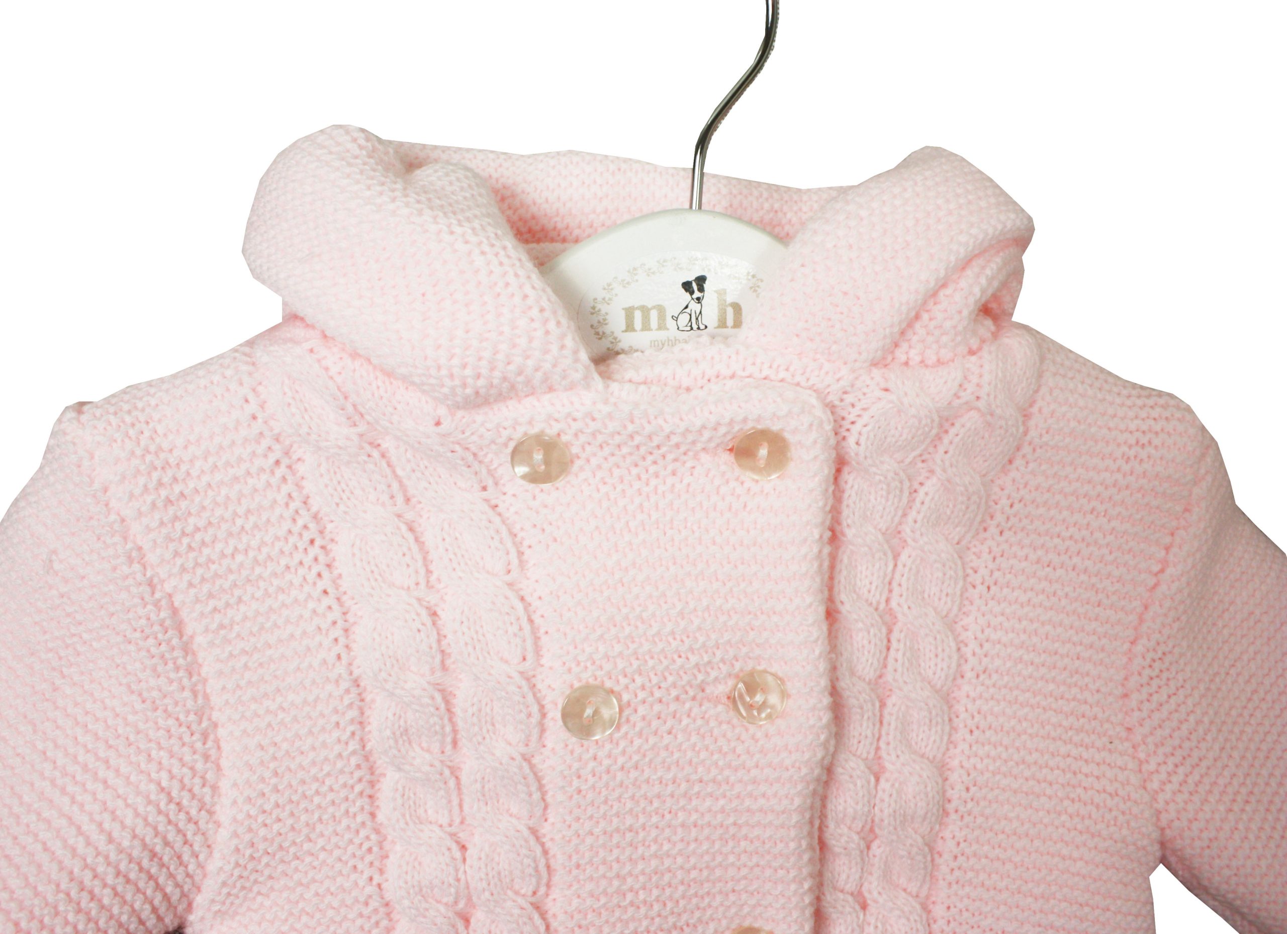 Chaquetón de punto ochos rosa con capucha