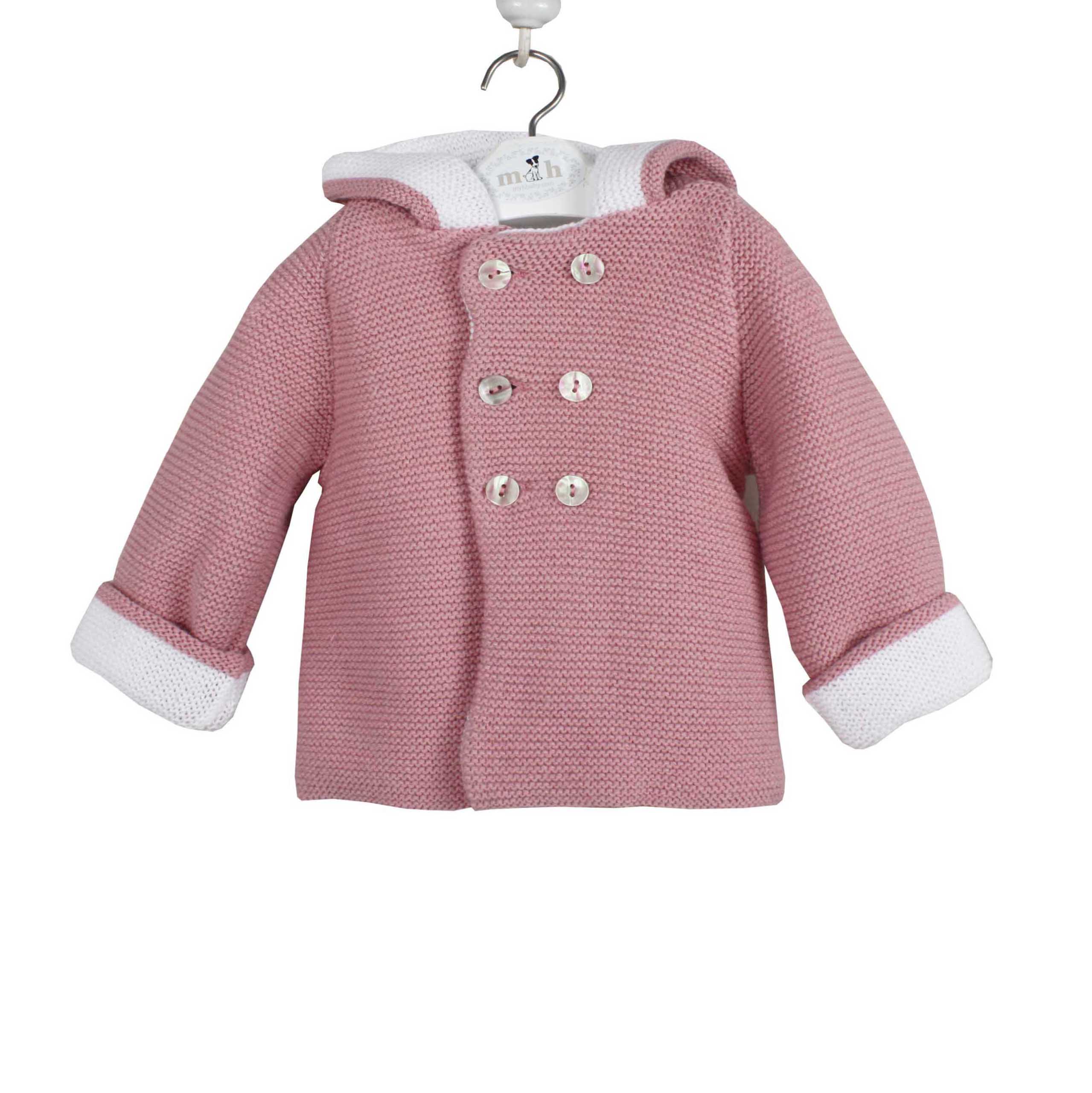 Chaquetón de punto liso rosa palo con capucha