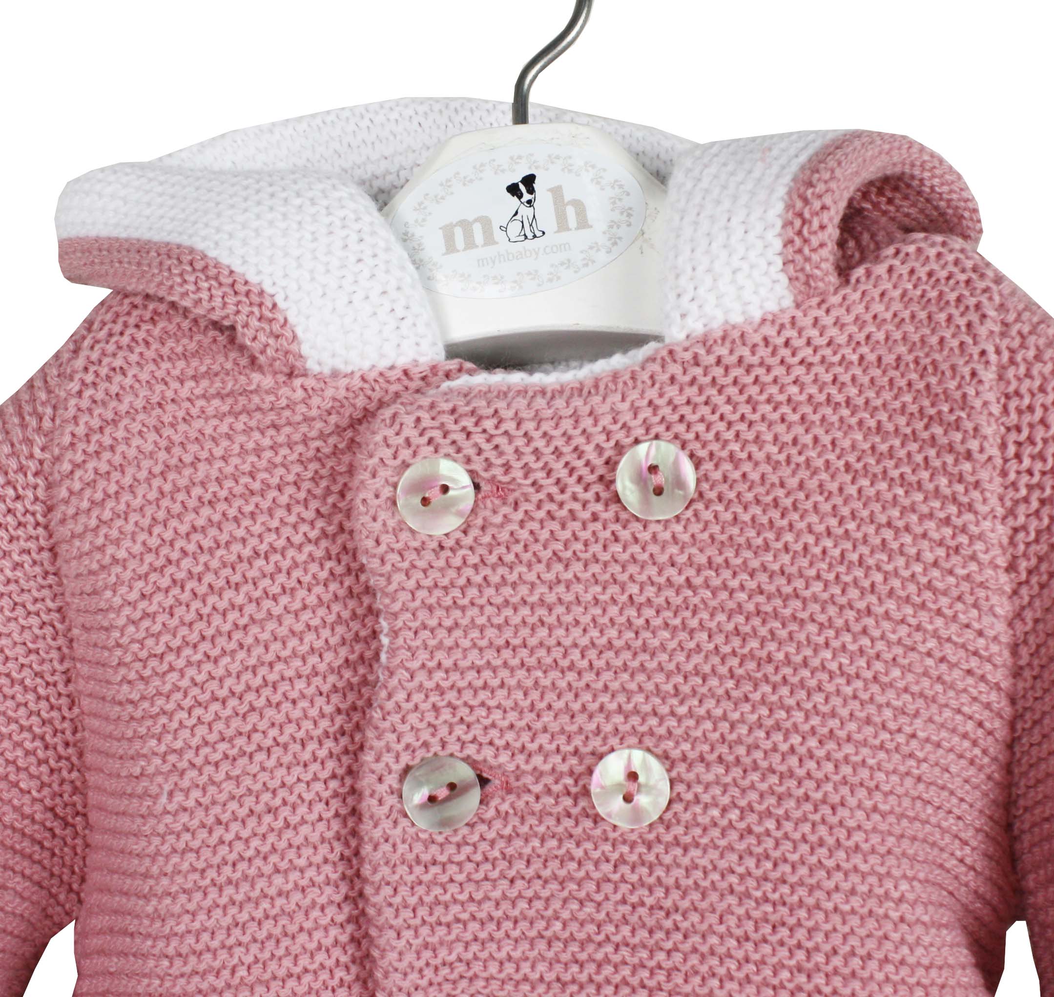 Chaquetón de punto liso rosa palo con capucha