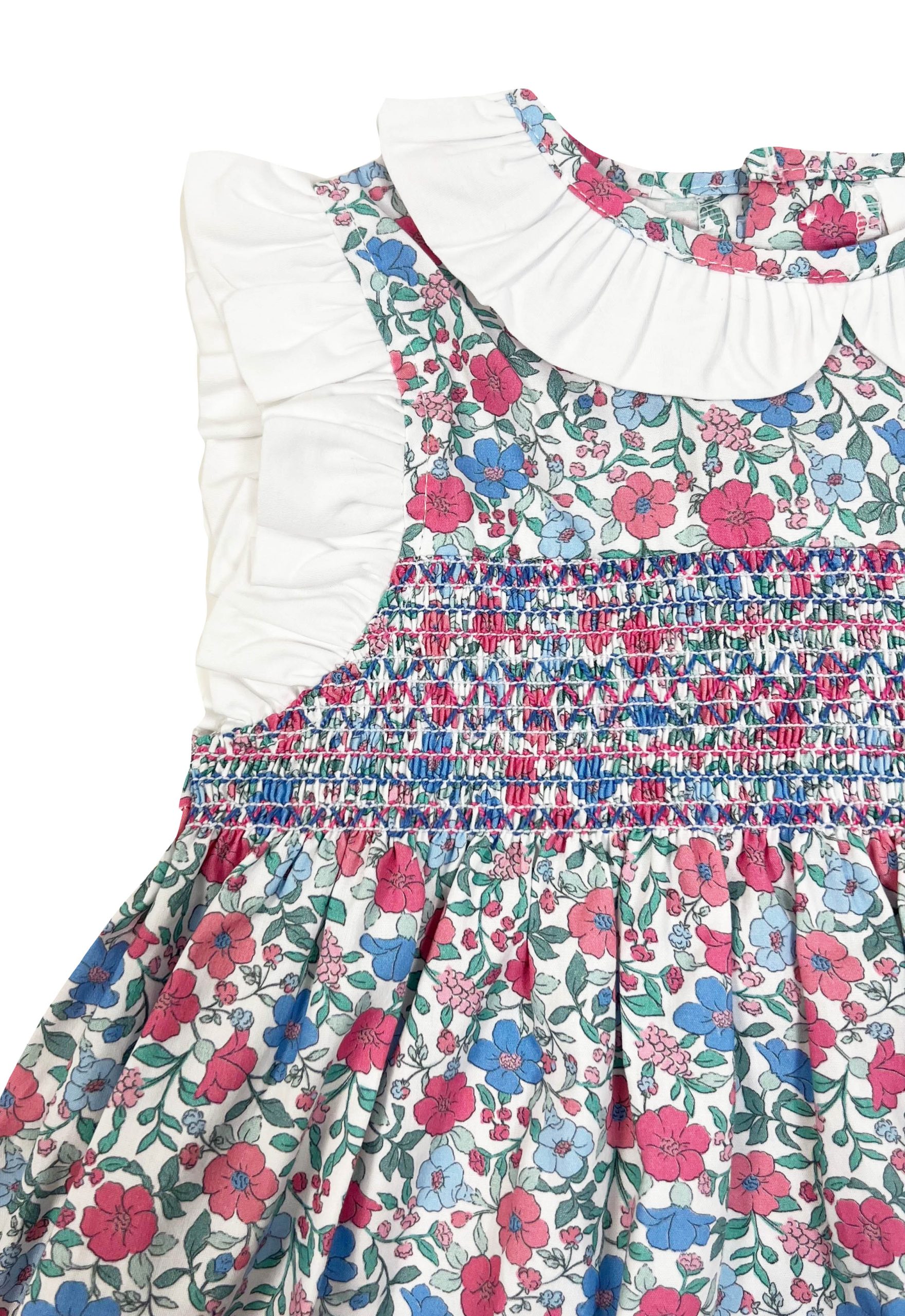 Vestido Bárbara estampado Hera fucsia y azul