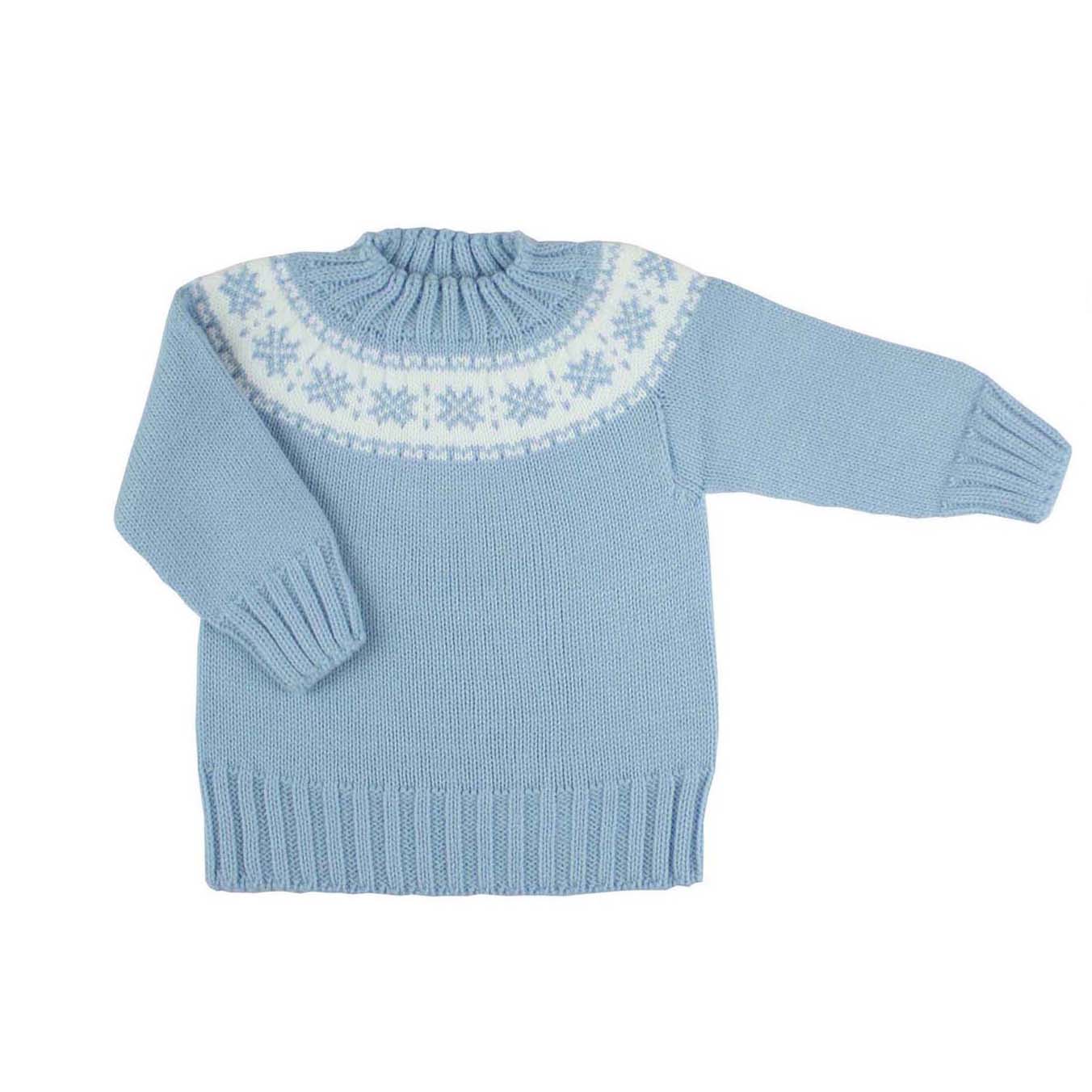 Jersey de punto celeste con greca blanca