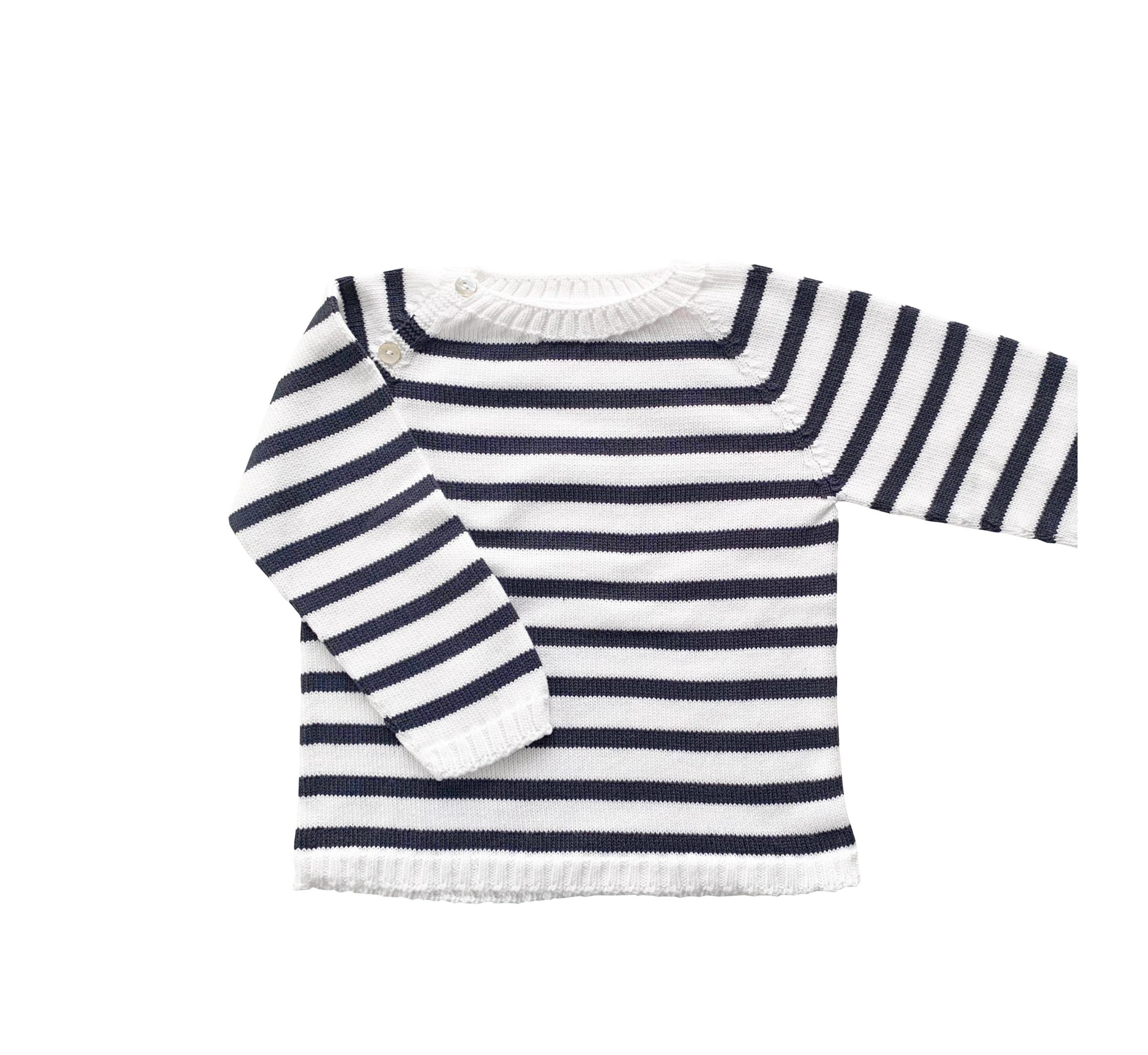 Jersey marinero en blanco con raya azul marino