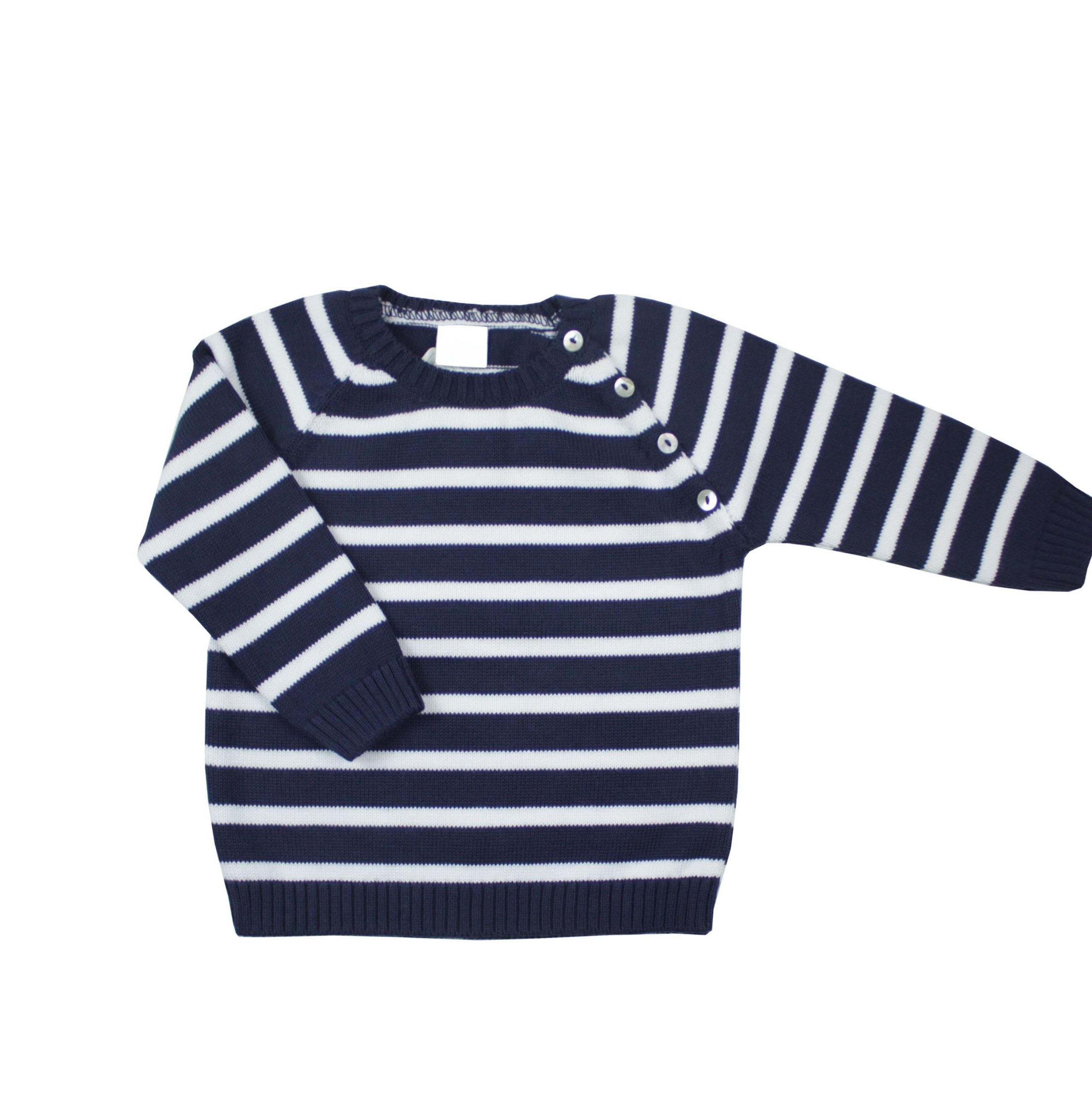 Jersey marinero en azul marino con raya blanca