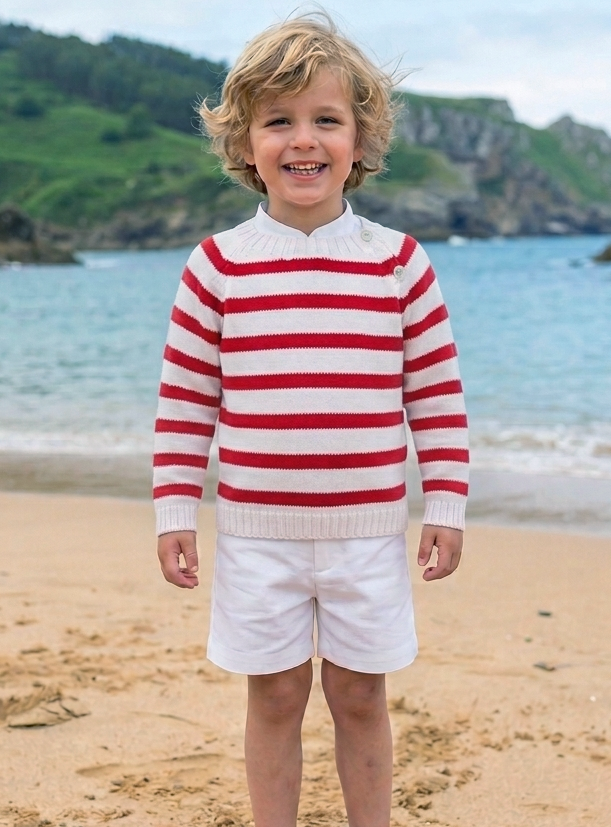 Jersey marinero en blanco con raya roja