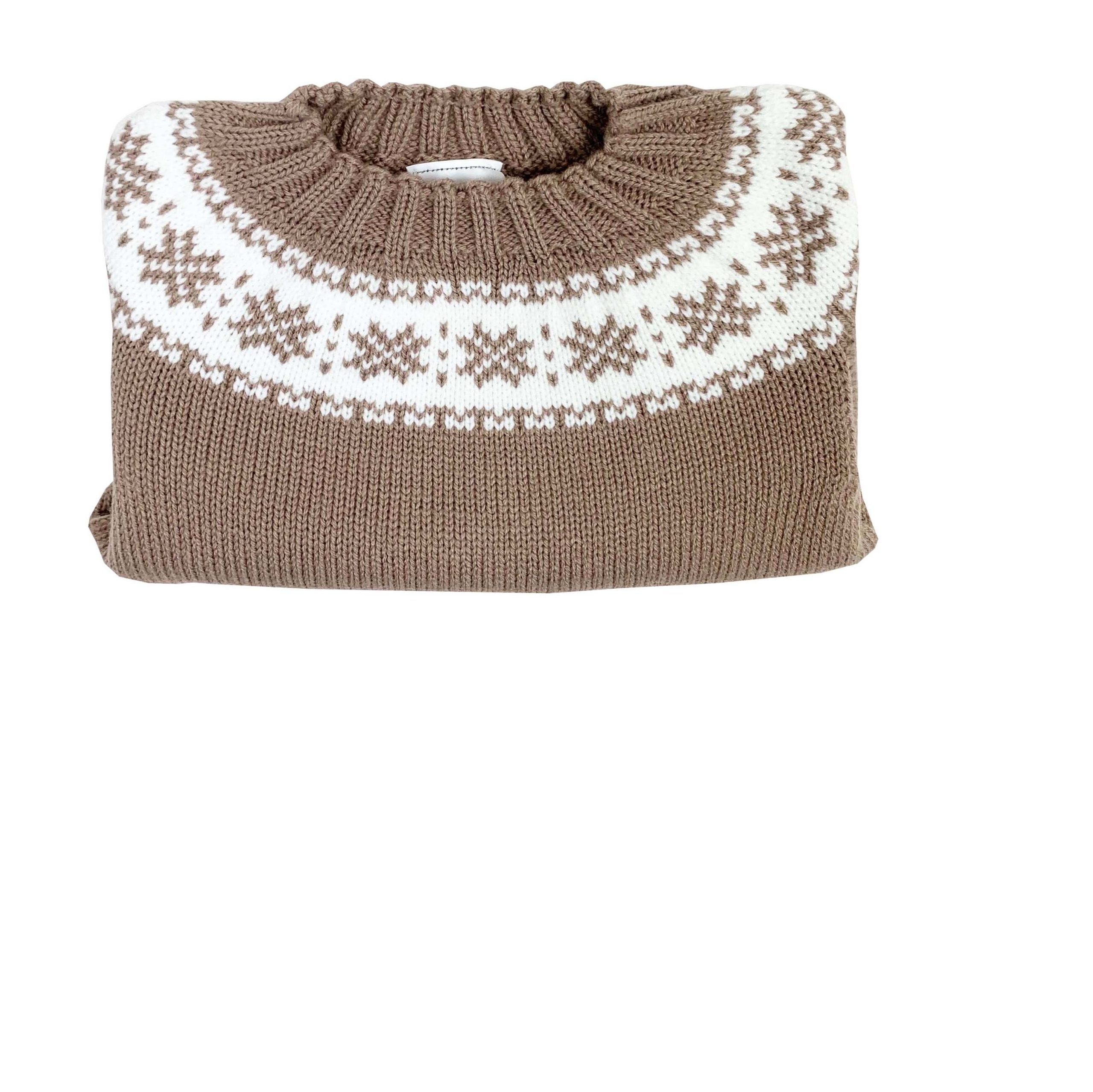 Jersey de punto camel con greca blanca
