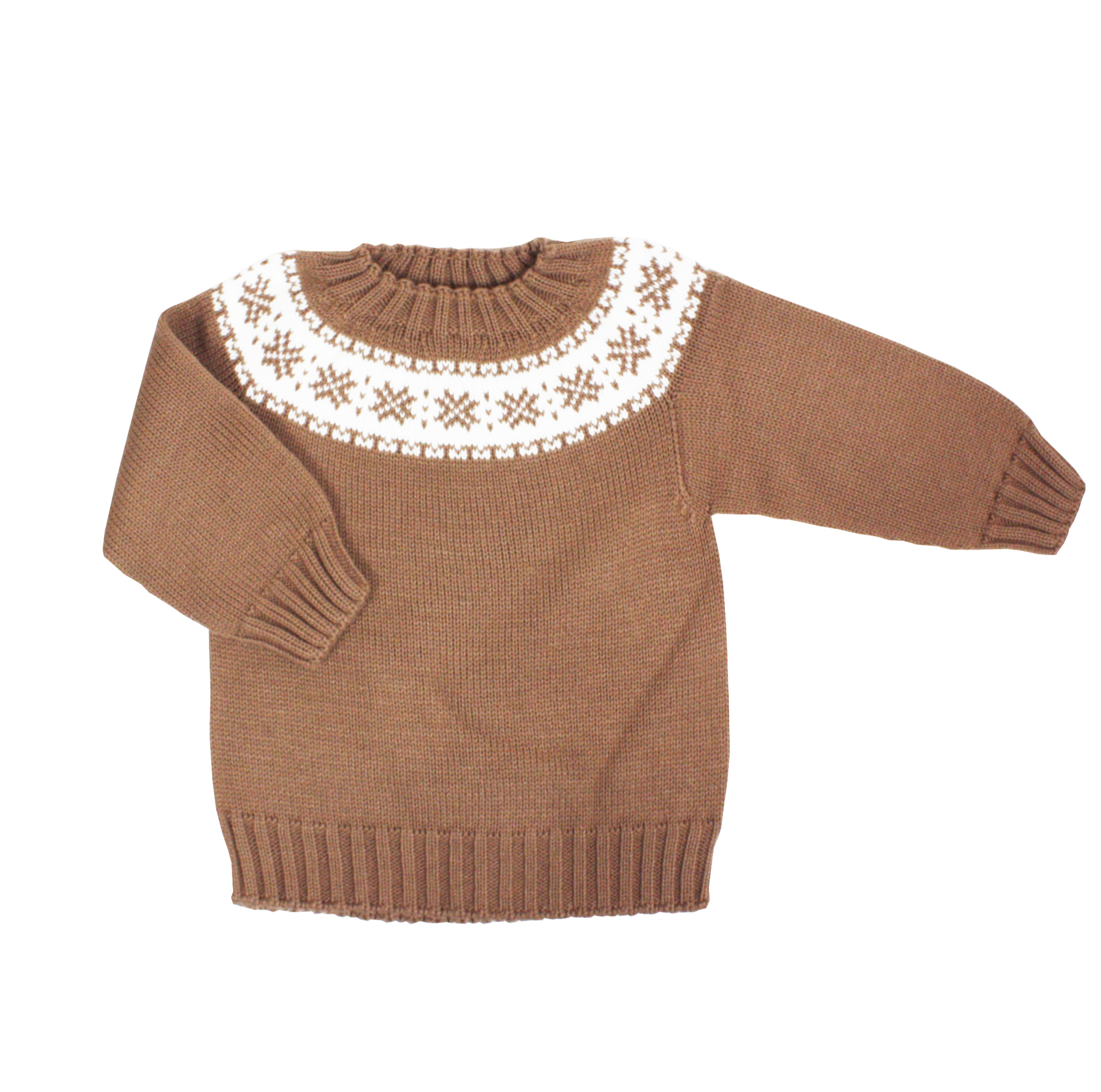 Jersey de punto camel con greca blanca