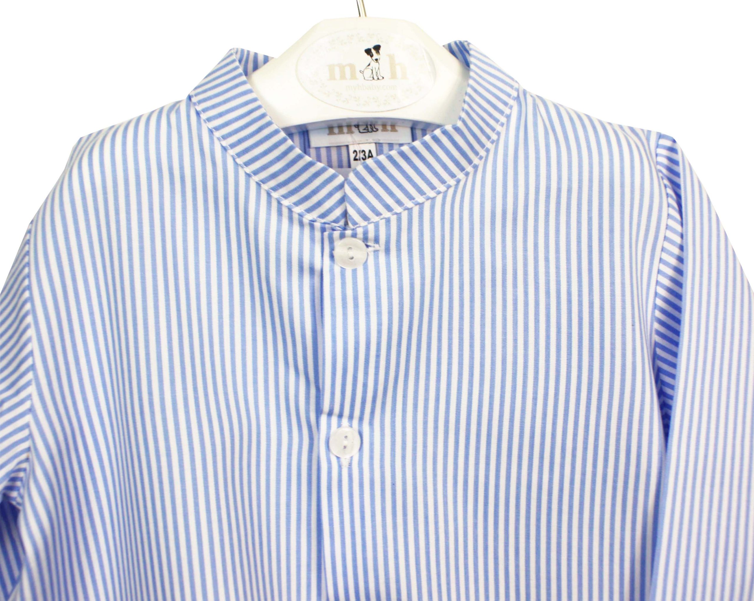 Camisa cuello mao manga larga rayas azules