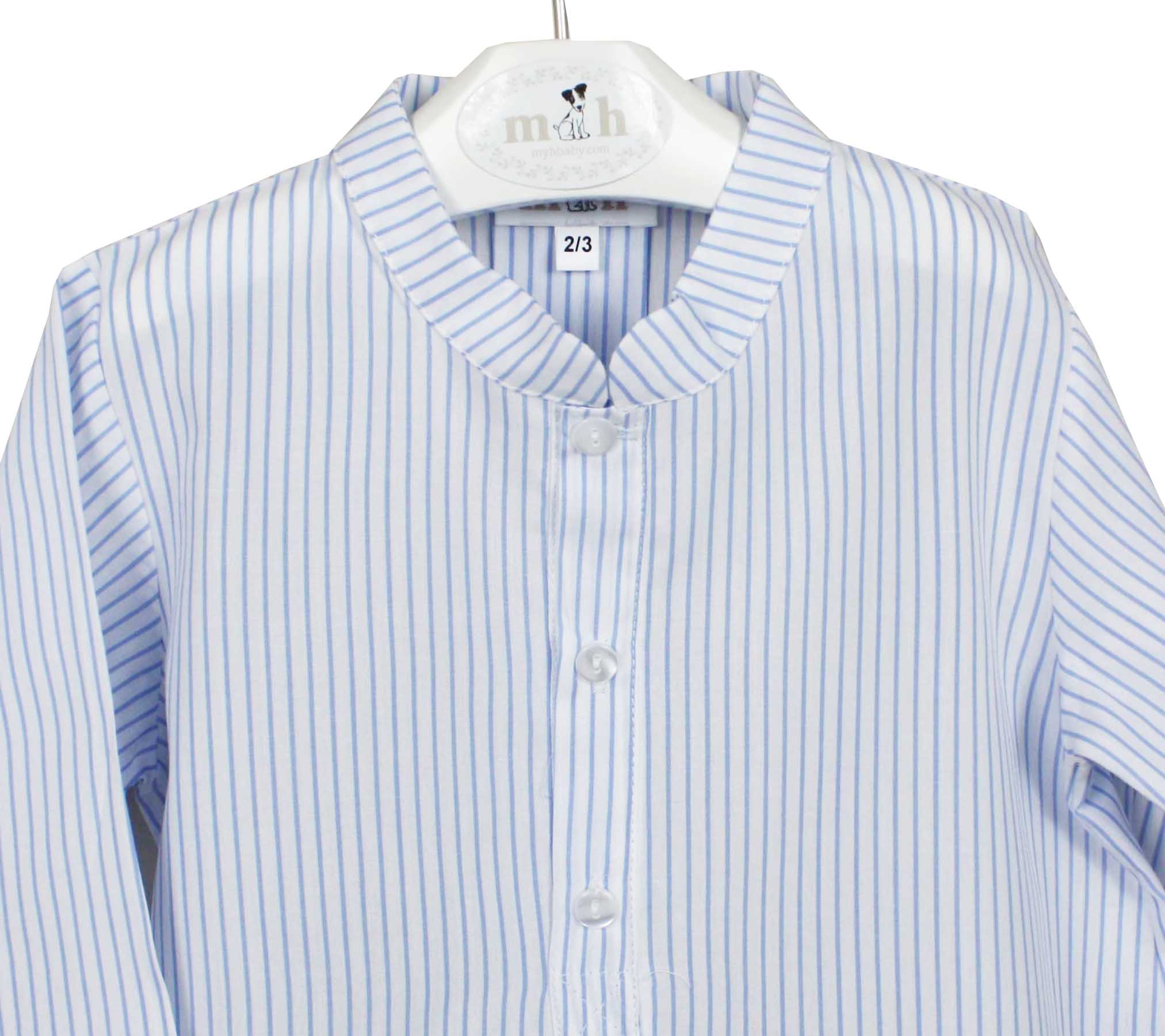 Camisa cuello mao 3 botones manga larga raya fina azul
