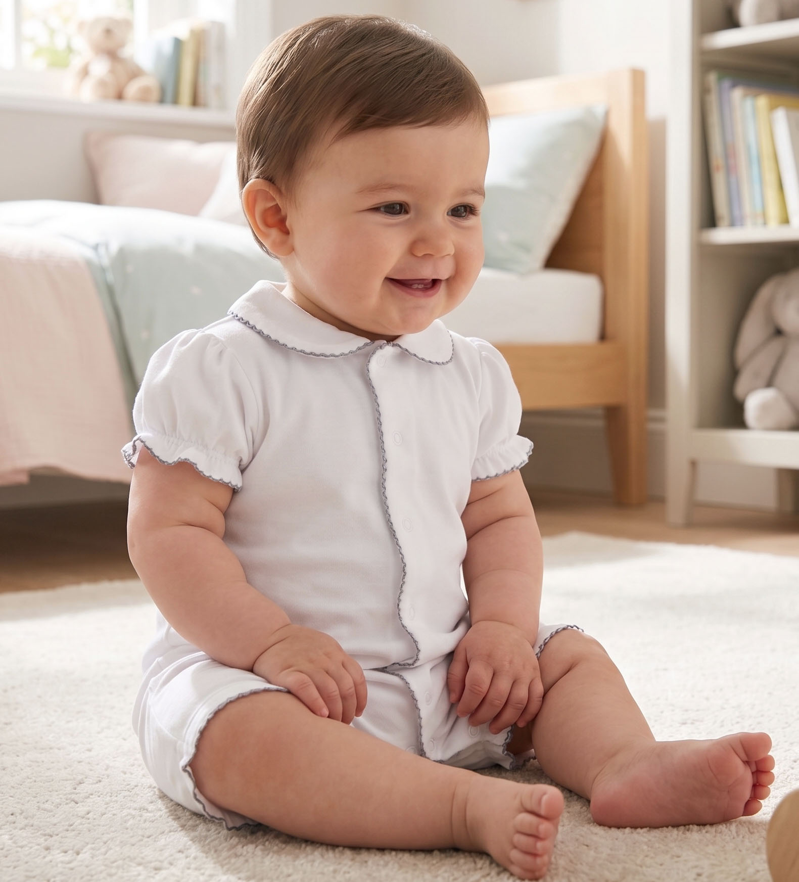 Pijama corto m&h bordado gris