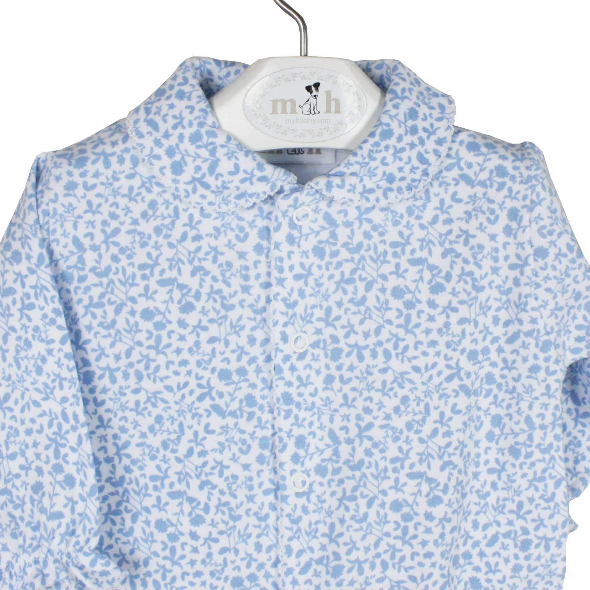 Pijama largo hojitas azules