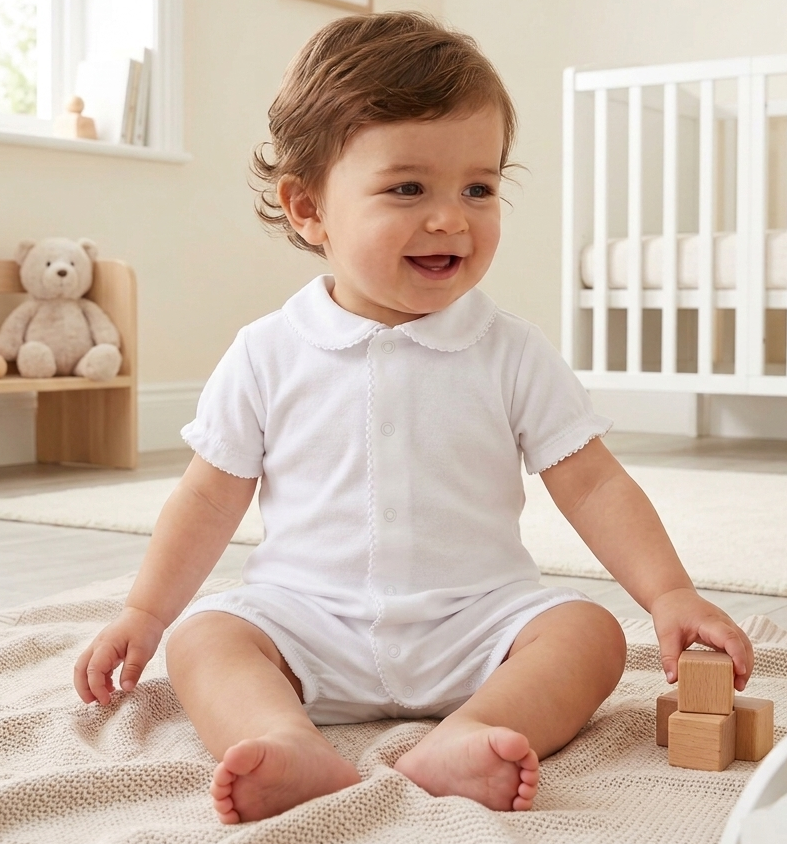 Pijama corto m&h bordado blanco