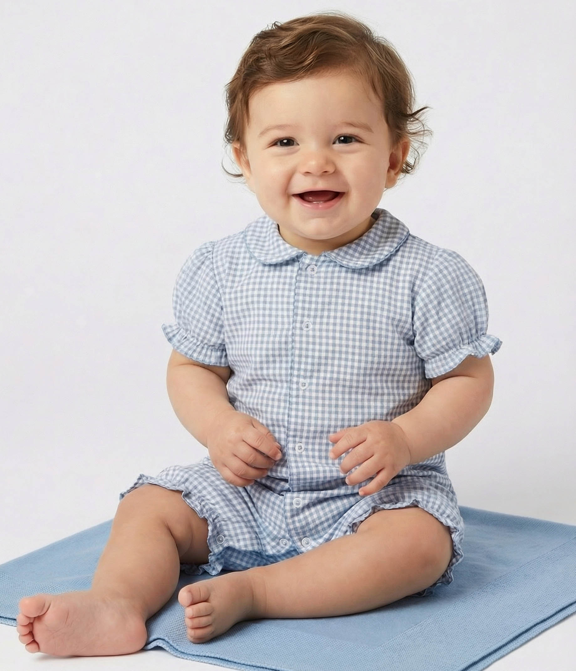 Pijama corto cuadrito azul