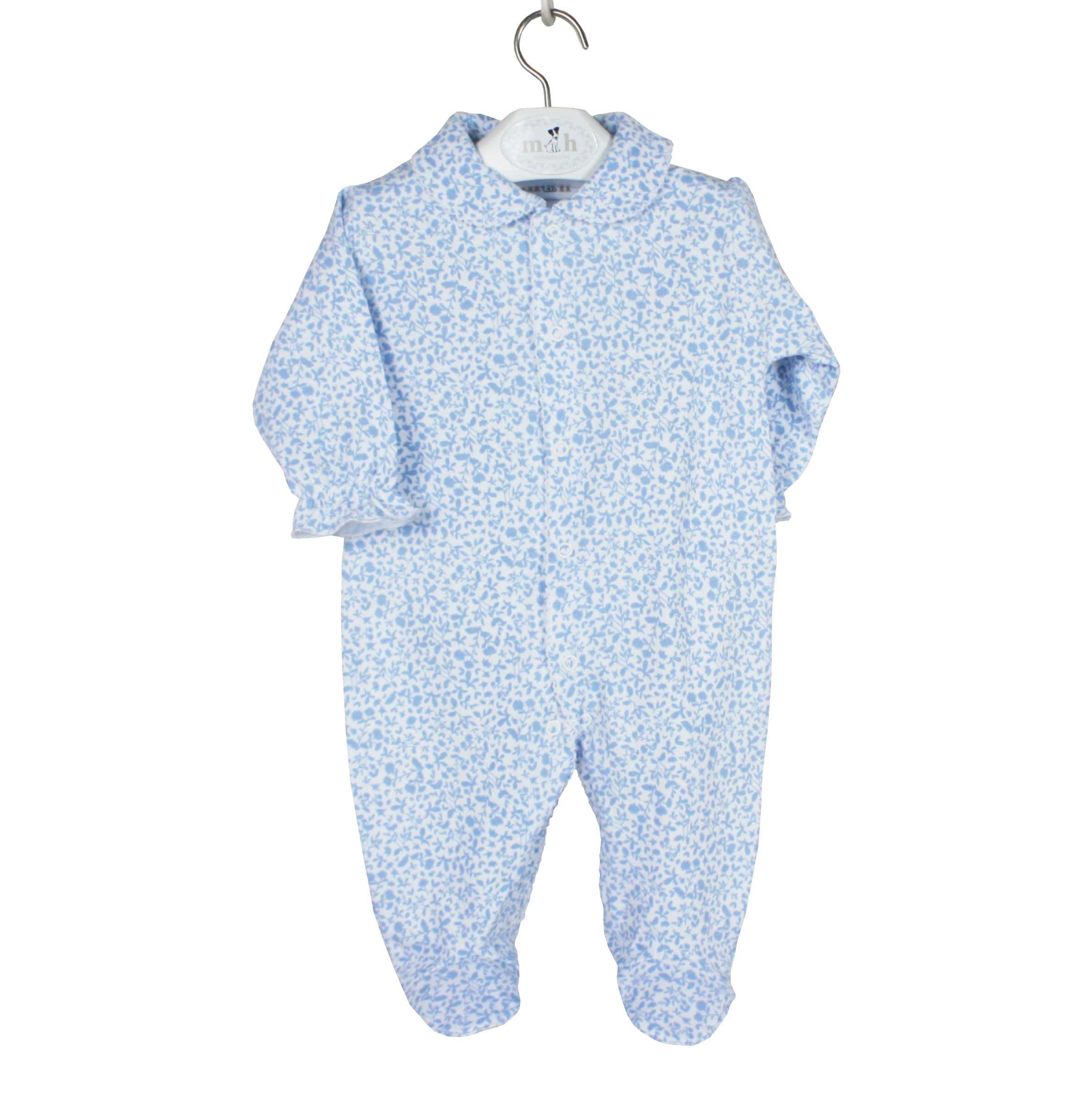 Pijama largo hojitas azules