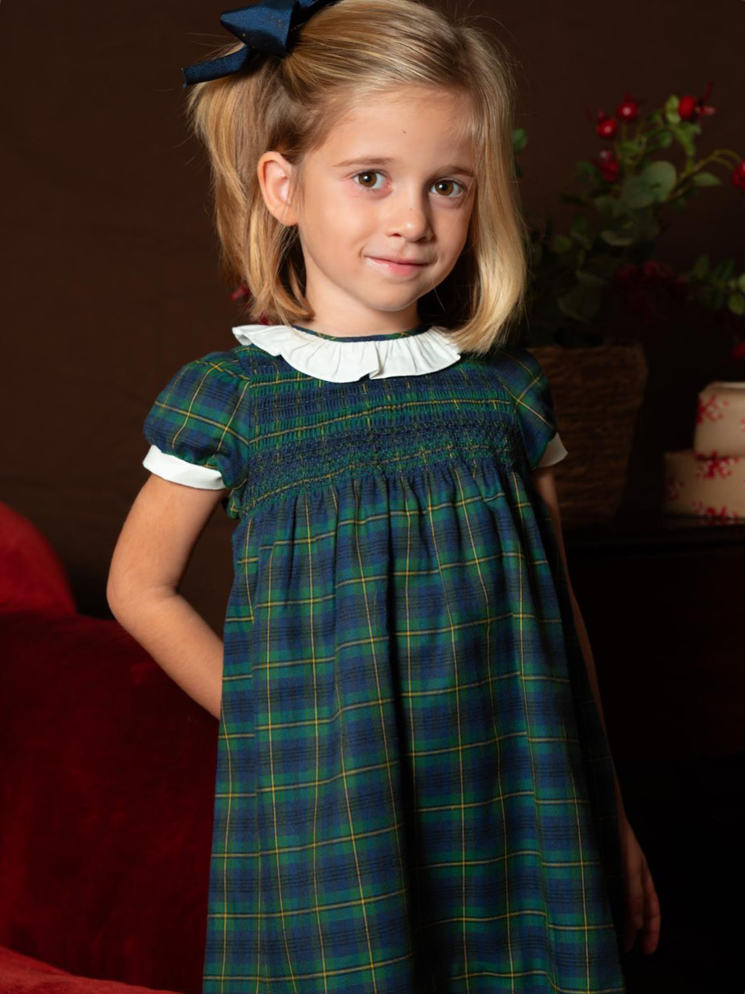 Vestido Flavia escocés verde y marino