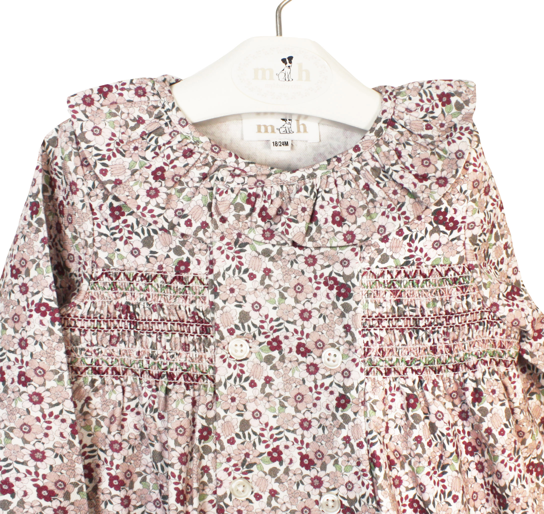 Vestido Paula flores burdeos y rosas