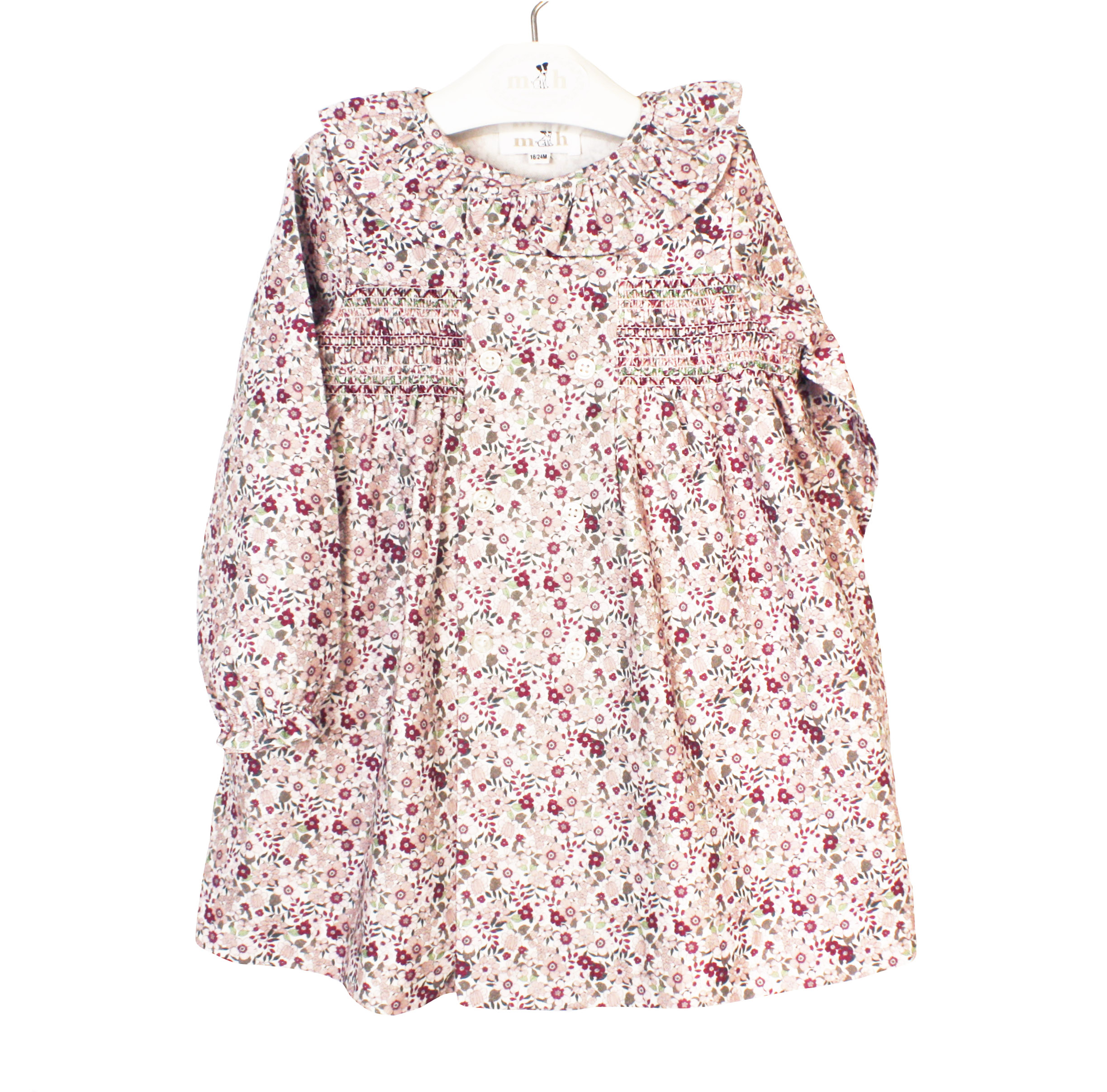Vestido Paula flores burdeos y rosas