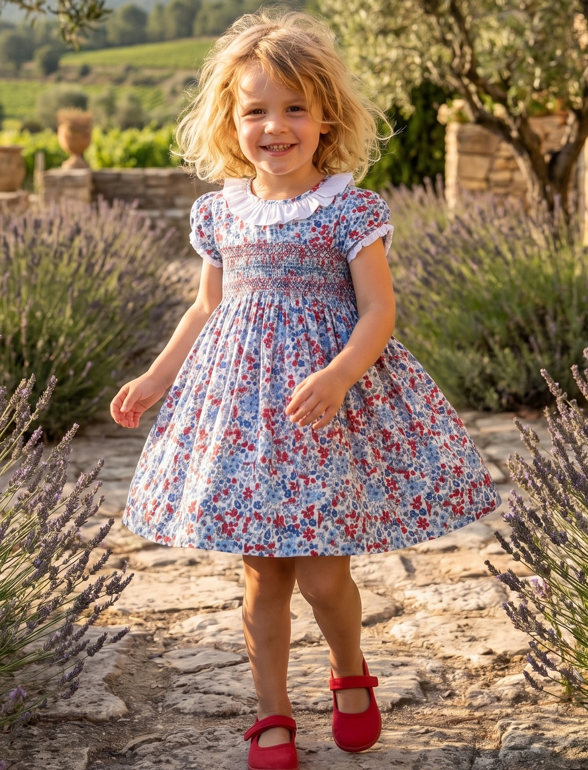 Vestido Valentina flores rojas y azules