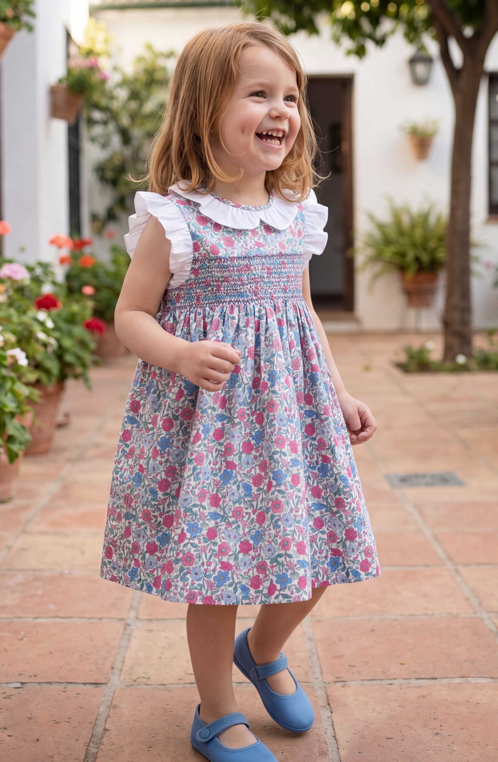 Vestido Bárbara estampado Hera fucsia y azul